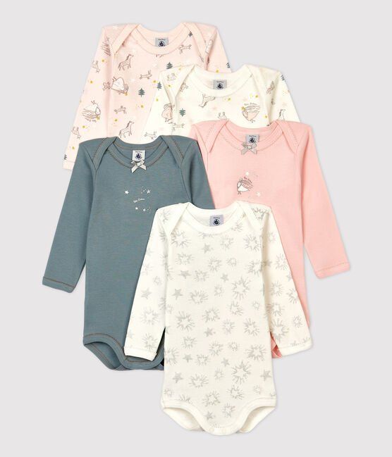 Petit Bateau 5-pak gvp rompertjes meisje met lange mouw eenhoorn