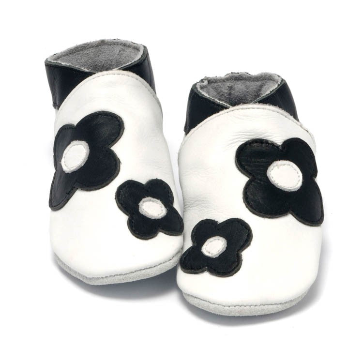 Baby Dutch leren slofjes flower power zwart