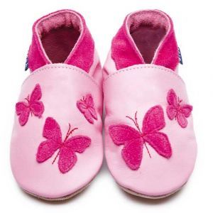 Inch Blue leren babyslofjes Roze met vlinders