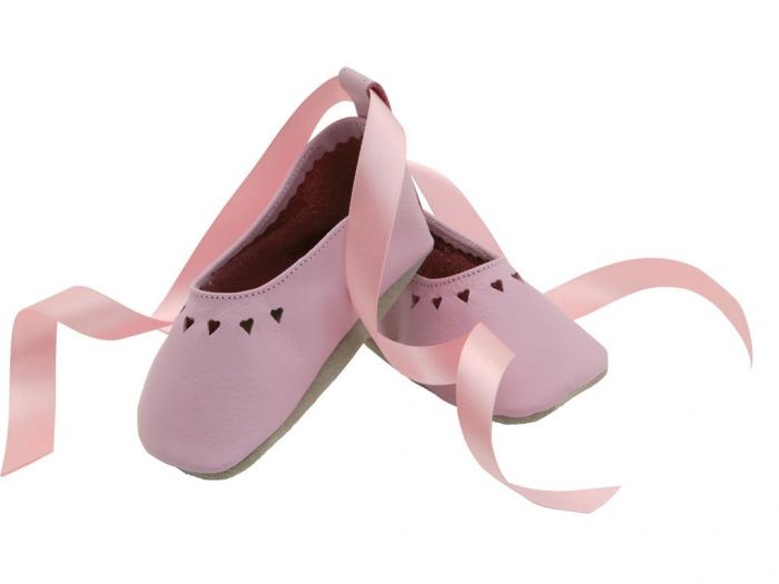 Starchild leren babyslofje ballet roze met hartjes