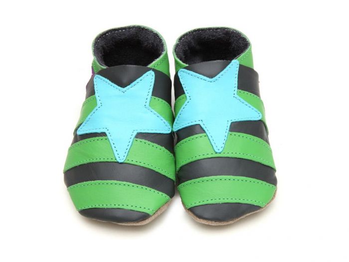 Starchild leren babyslofje groen gestreept met ster