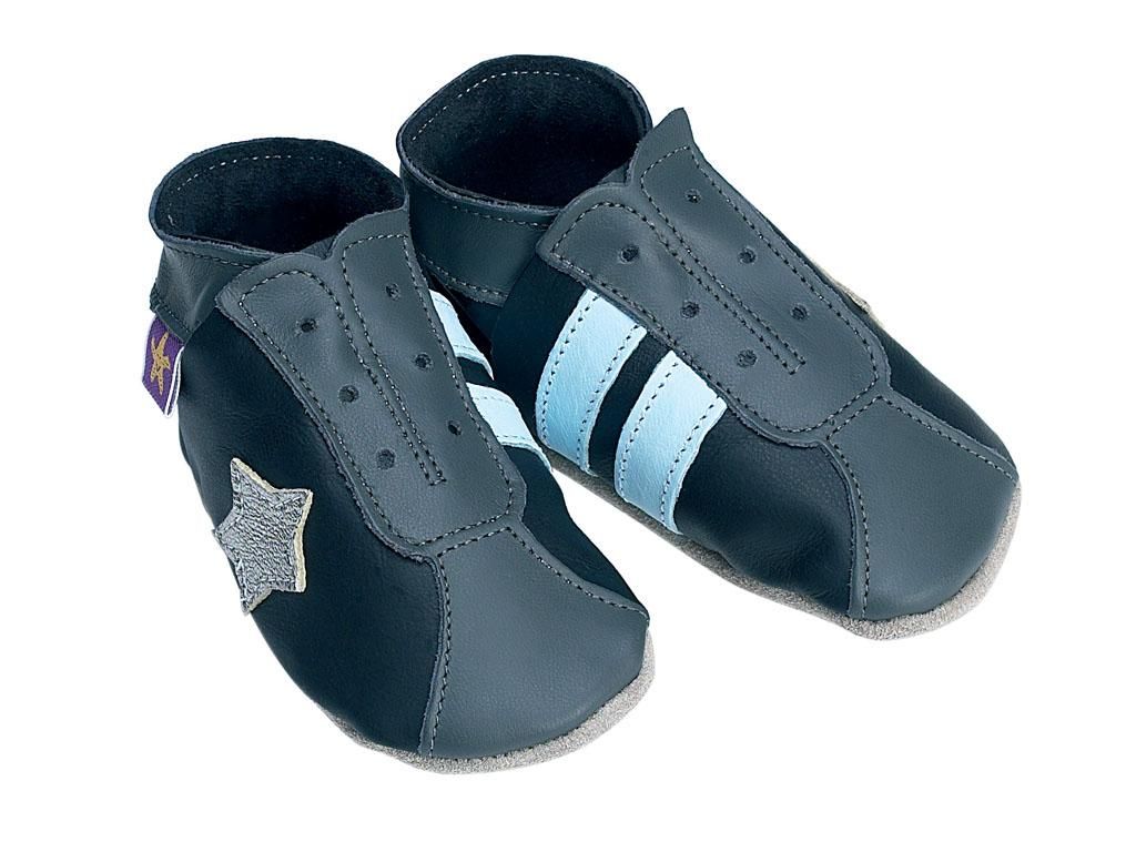 Starchild leren slofjes retro trainer zwart met grijs