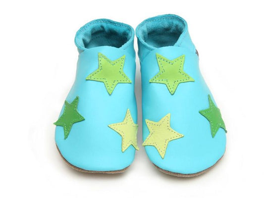 Starchild leren babyslofje turquoise met sterren